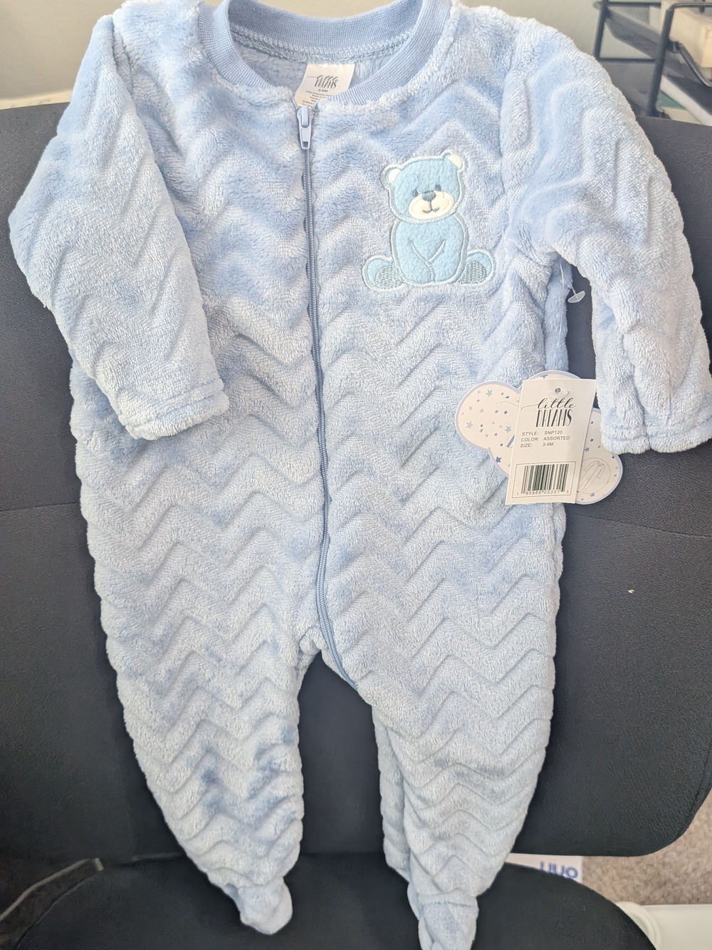 Baby Blue Plush One-Piece Footed Sleeper